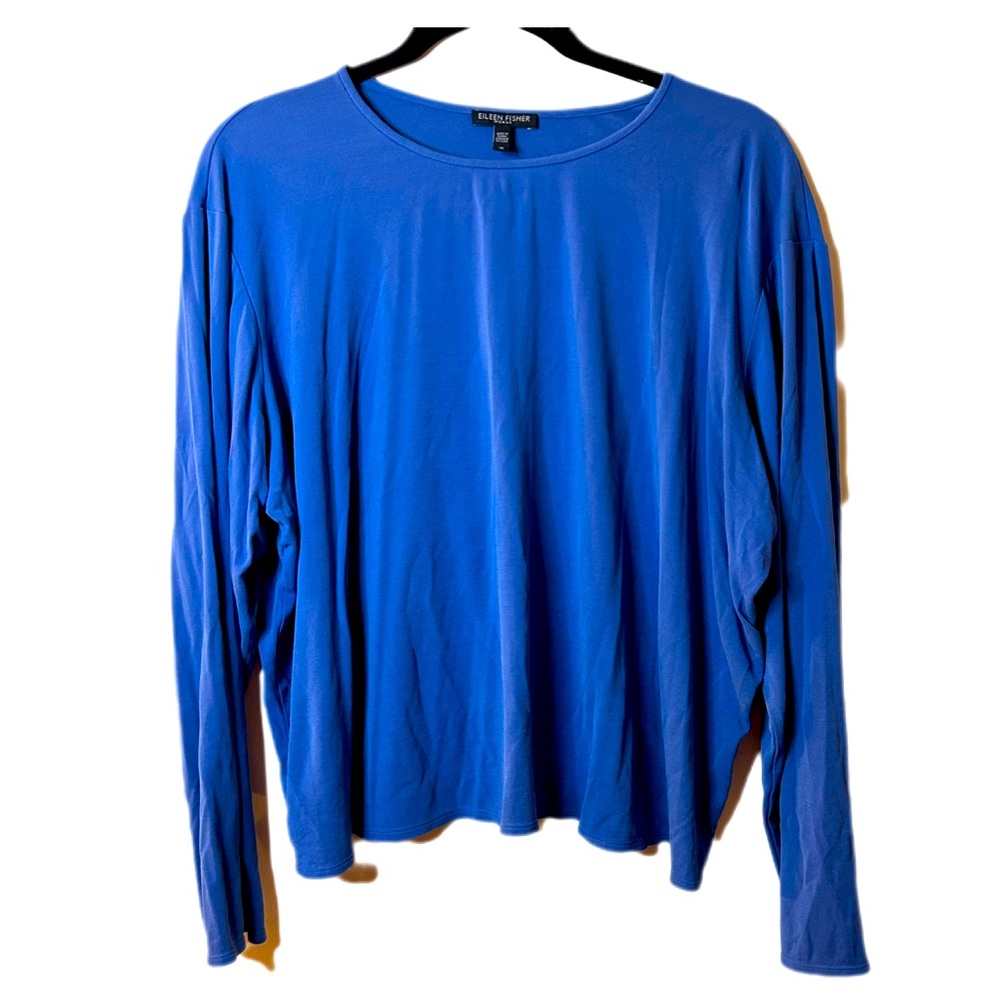Eileen Fisher woman size 1X royal blue long sleeve t shirt crew neck silk